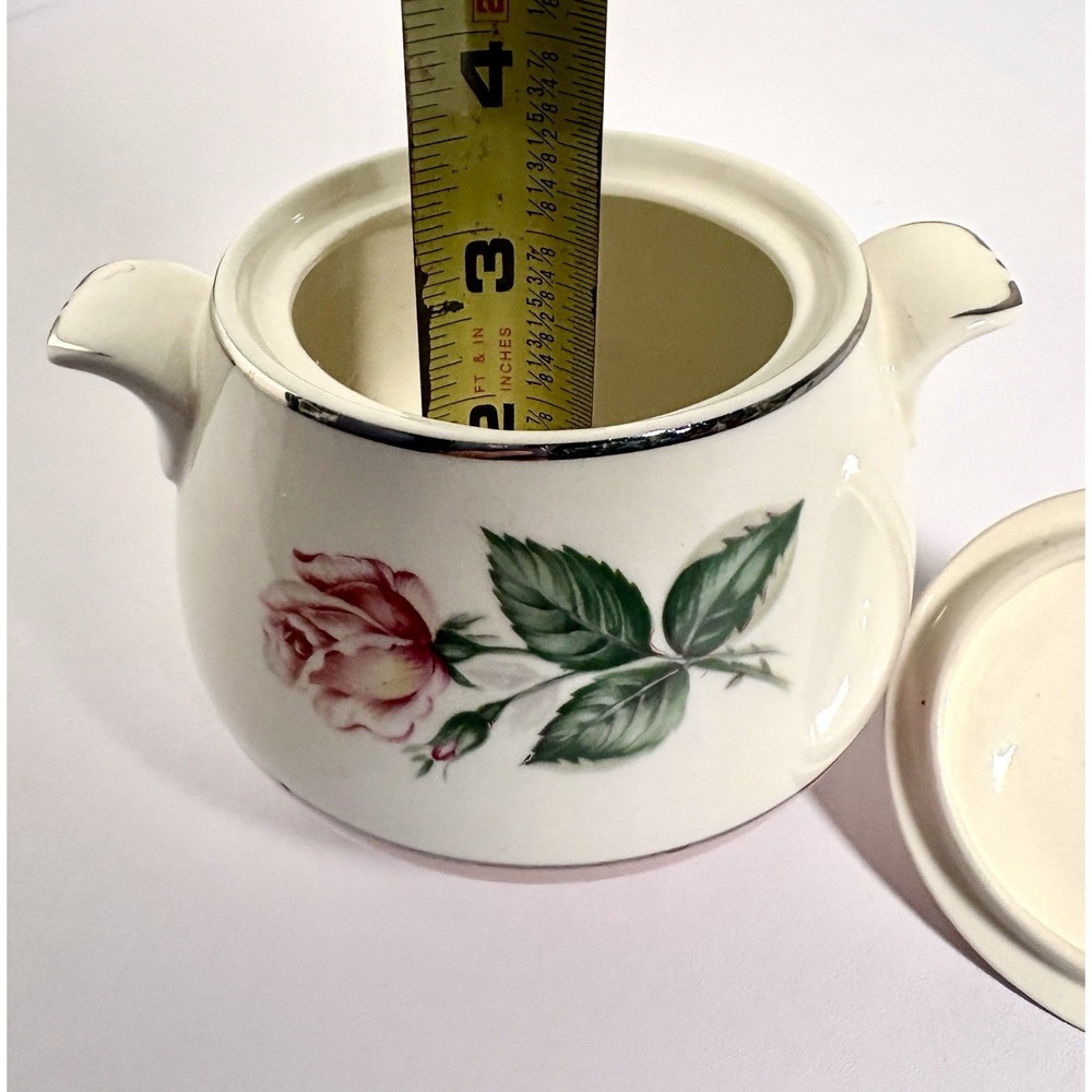 Vintage Homer Laughlin Cavalier Sugar Bowl with Lid Duberry Pink Rose Platinum - Picture 6 of 12